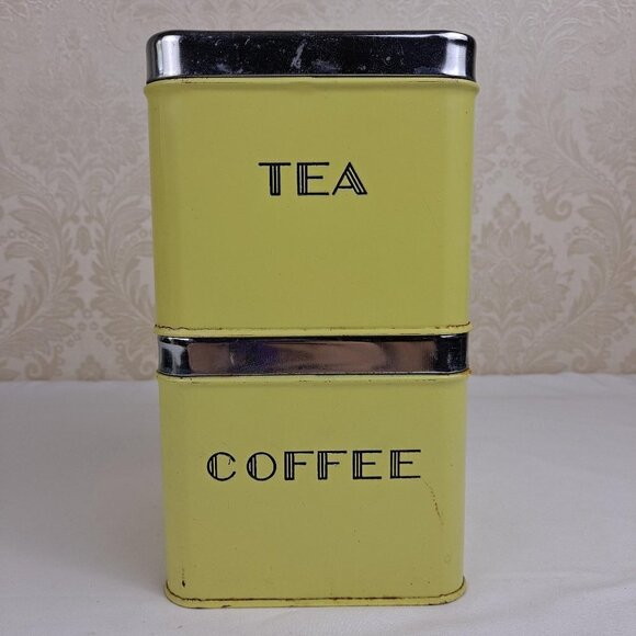 1960's Coffee & Tea Canisters Yellow Tin Chrome Garner Ware Made In The USA Vtg - Picture 2 of 13